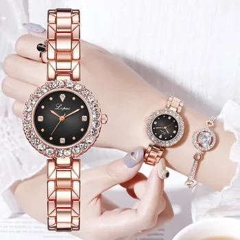 Relógio de luxo Para Mulheres de pedra de Strass de Discagem Vestido de Moda Pulseira de aço Inoxidável relógio de Pulso de Ouro Rosa Feminino Relógio Zegarek Damski