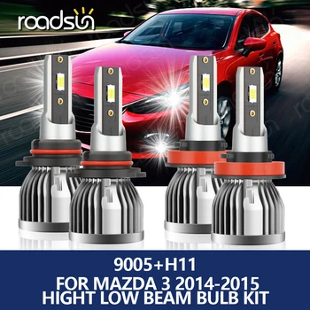 roadsun 9005+H11 Luz de Carro para Mazda 3 de 2014-2015 6000K HB3 Farol do DIODO 26000LM 3570 CSP Chip Turbo 110W Altura do Feixe Baixo do Bulbo