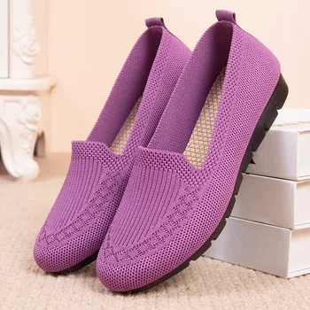Sapatos femininos 2021 Nova Malha Superficial Boca Sapatos Respirável Sapatos Casuais Mãe Fundo Macio de Não-deslizamento de Mulheres Sapatos