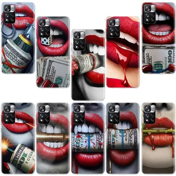 Sexy lábios vermelhos dinheiro tentação Caso De Telefone Xiaomi Mi 11T 11 Ultra 11i 12 12T Pro 12X 10T 10 Lite 5G 9 9T 8 5X 6X de Capa Mole T