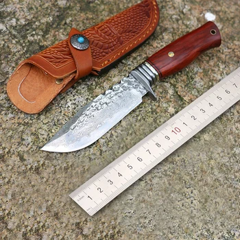 Sharp Damasco táticas de sobrevivência em linha reta faca fixa faca de lâmina de ébano alça de High-end presente faca