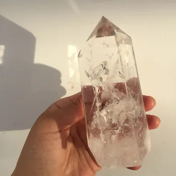 sobre 380g Natural de rocha clara Cristal de quartzo pedra preciosa ponto de varinha de reiki cura ao chakra de rock cristal de quartzo varinha para a decoração home