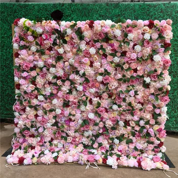 SPR Atacado Subiu de Parede de Casamento de Luxo Fase de Teto Decorativo 3D Enrolado Blush cor-de-Rosa com Flores Artificiais Painéis