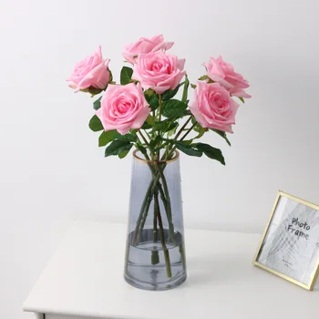 Toque Real Artificial Rose Flores de Decoração de Casa de Branco, cor-de-Rosa Falso Látex Rosas Flor Festa de Casamento, Decoração de dia dos Namorados Presente