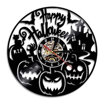 Truque Ou Tratar Feliz dia das bruxas Vinil Relógio de Parede Registro de Abóboras de Halloween Decoração Celebração Arte de Parede de Terror RIP Arte Assista