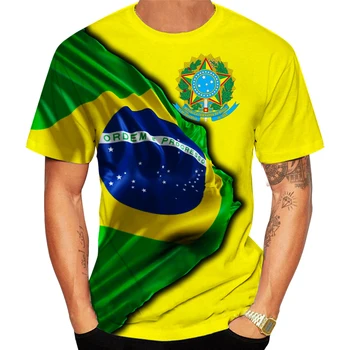 Verão O Pescoço Camisola de Manga Curta de Moda de Roupas com a Bandeira Brasileira Roupas masculinas