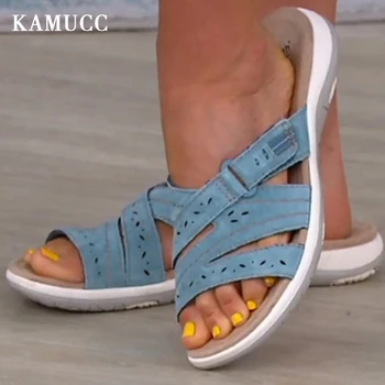 Verão Sandálias Retro Casual Sapatos para as Mulheres da Cruz - Amarrado Anti-Slip, Flats, Chinelos de quarto Conforto Feminino Slides Mujer Sandalias