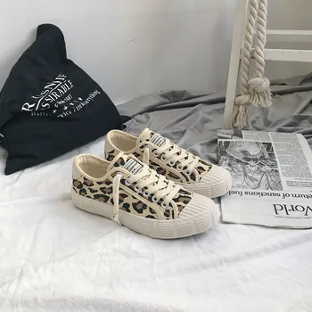 XEK Mulheres Sapatos de Lona Leopard Lace Up Senhora Tênis 2019 Plano de Calcanhar de Lona Espessa Tigre Ins Quente Venda de Sapatos da Moda YYJ111